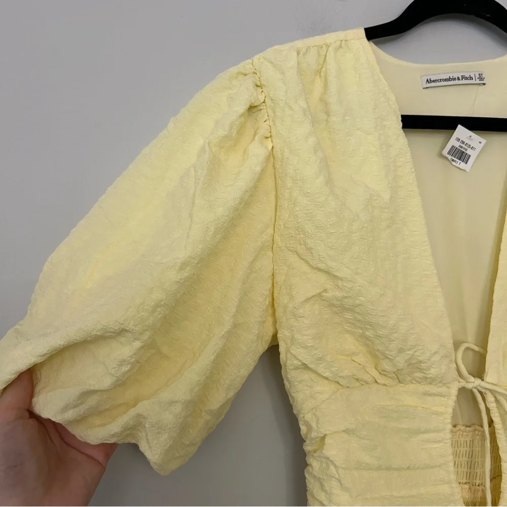 Abercrombie & Fitch Pale Yellow Textured Midi Dress
